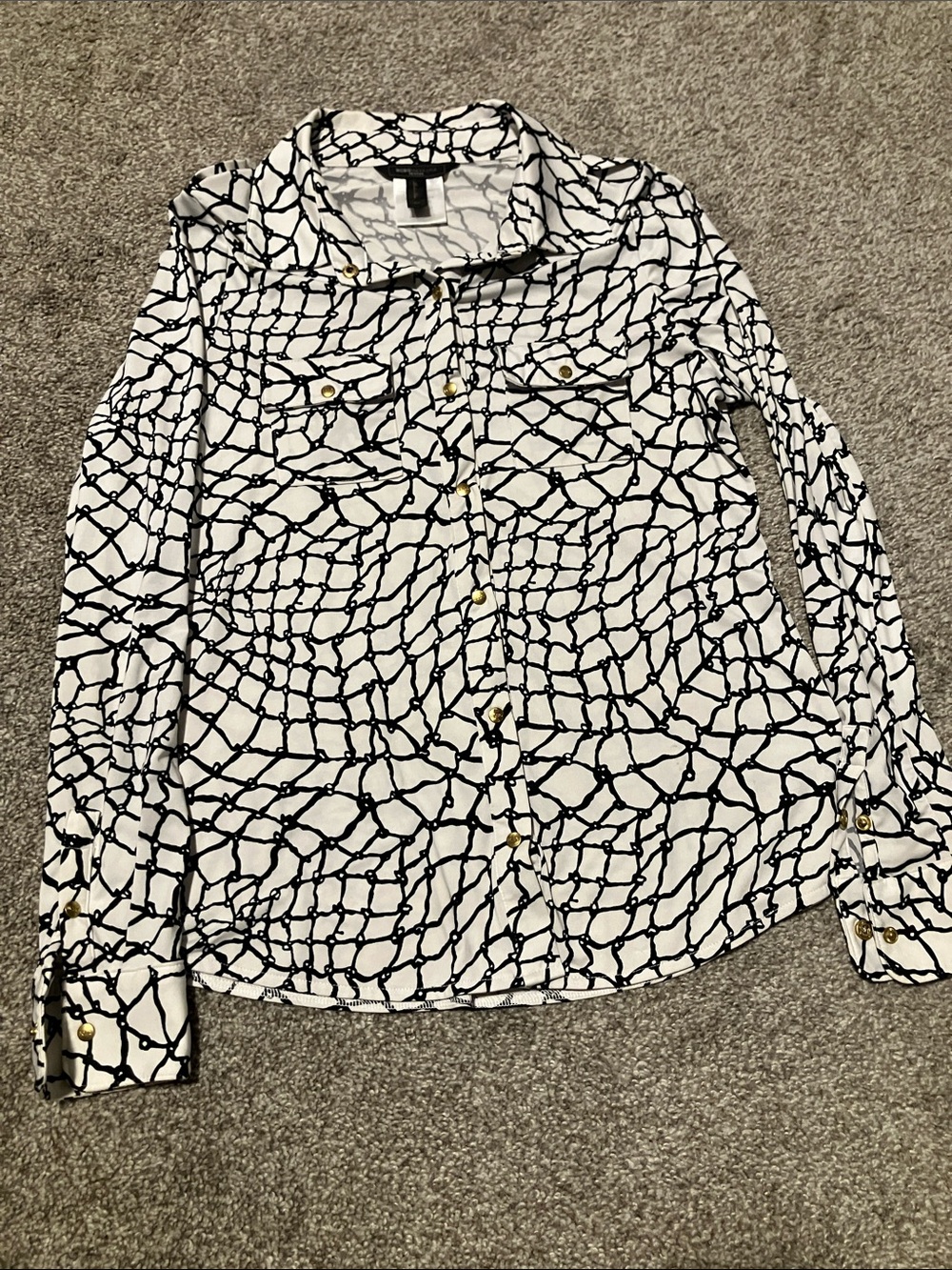 BCBGMAXAZRIA WOMENS GEOMETRIC ABSTRACT BUTTON DOWN LONG SLEEVE SHIRT SIZE M/P